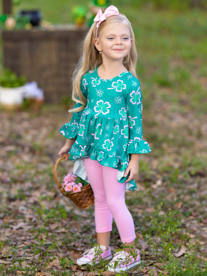 St. Patrick's Day Clothes | Girls Ruffled Hi-Lo Tunic & Legging Set