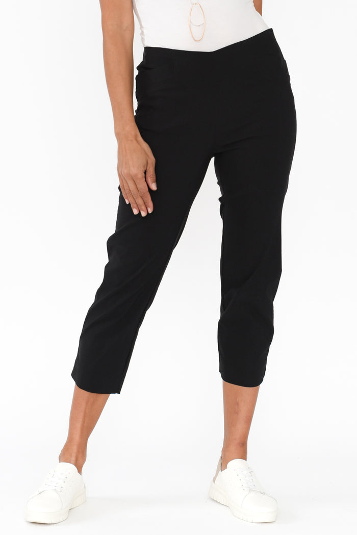 Cody Black Stretch Capri Pants,Brunette model,alt text|model:Cara