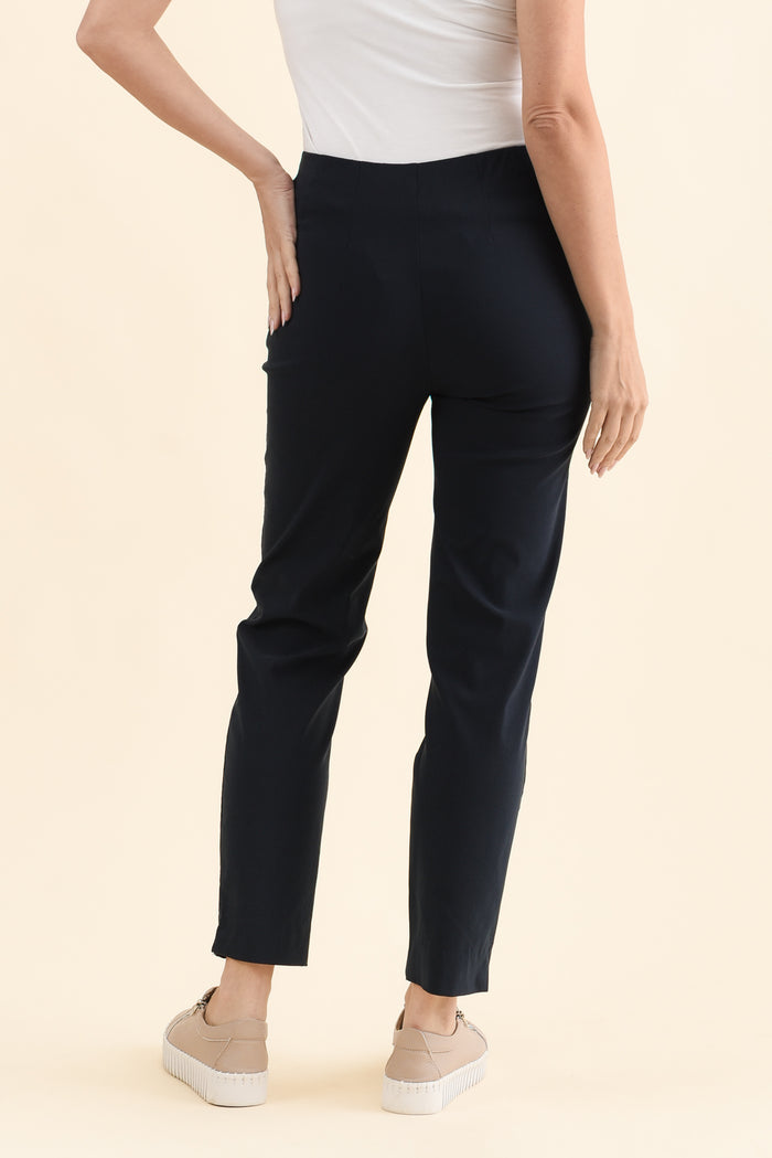 Cody Navy Stretch Pants,Brunette model,alt text|model:MJ
