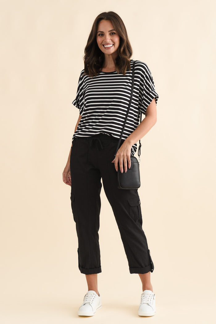 Colette Black Cargo Pants,Brunette model,alt text|model:MJ