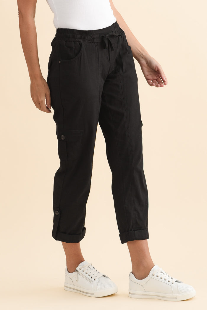 Colette Black Cargo Pants,Brunette model,alt text|model:MJ