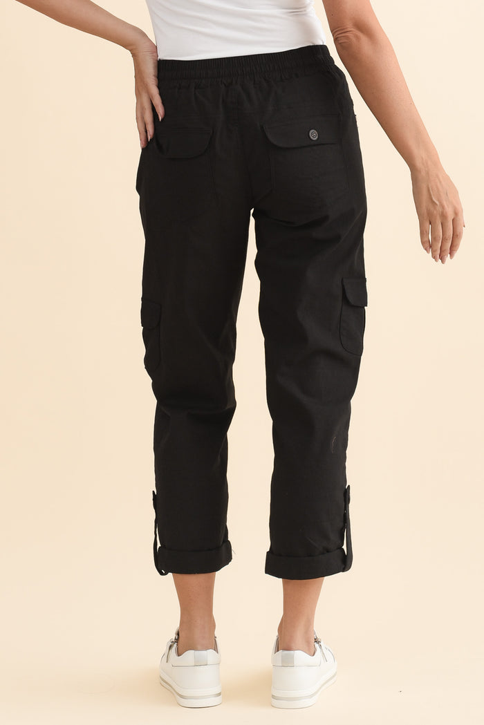 Colette Black Cargo Pants,Brunette model,alt text|model:MJ