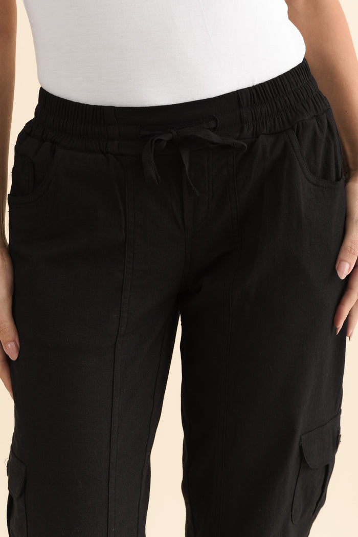 Colette Black Cargo Pants,Brunette model,alt text|model:MJ