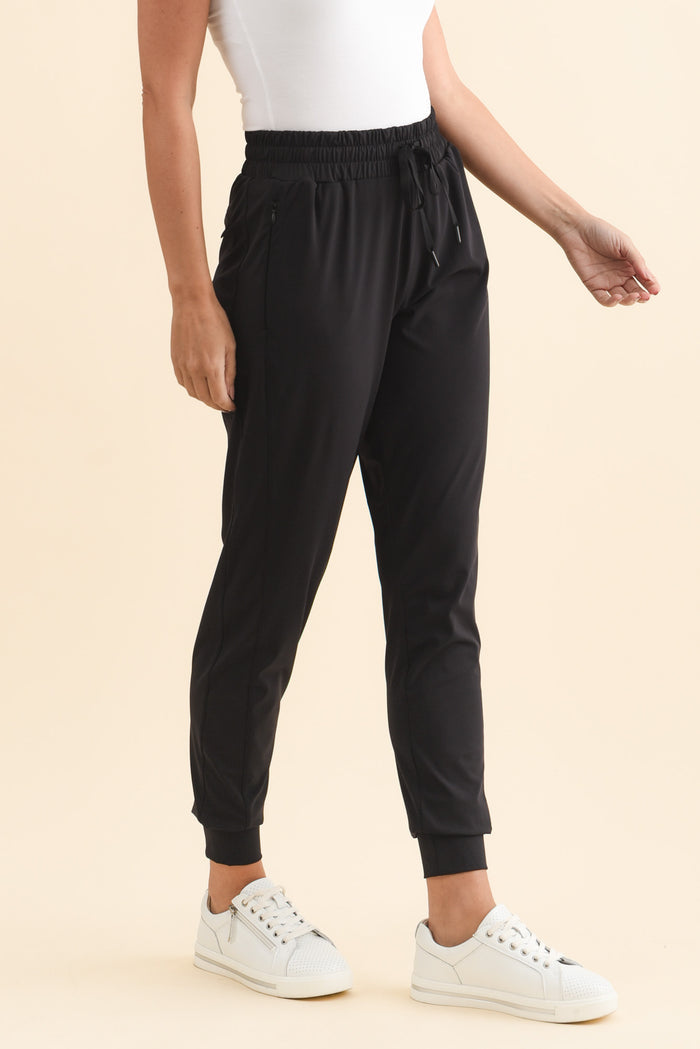 Collins Black Tie Jogger Pants,Brunette model,alt text|model:MJ