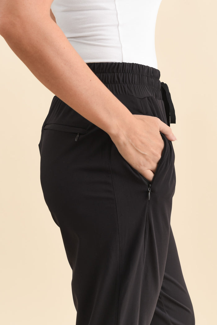 Collins Black Tie Jogger Pants,Brunette model,alt text|model:MJ