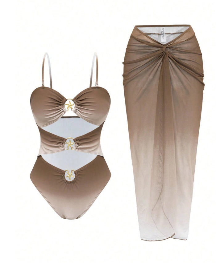 Coral Pop Swimsuit Set - Brown
