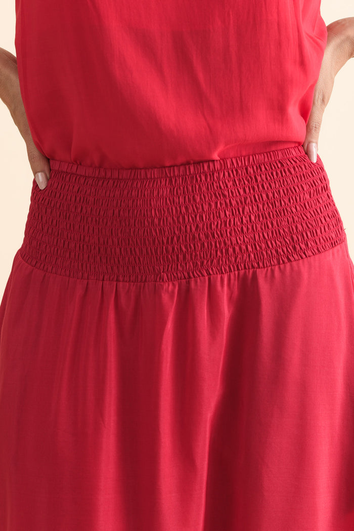 Cordelia Ruby Cotton Silk Skirt,Brunette model,alt text|model:MJ