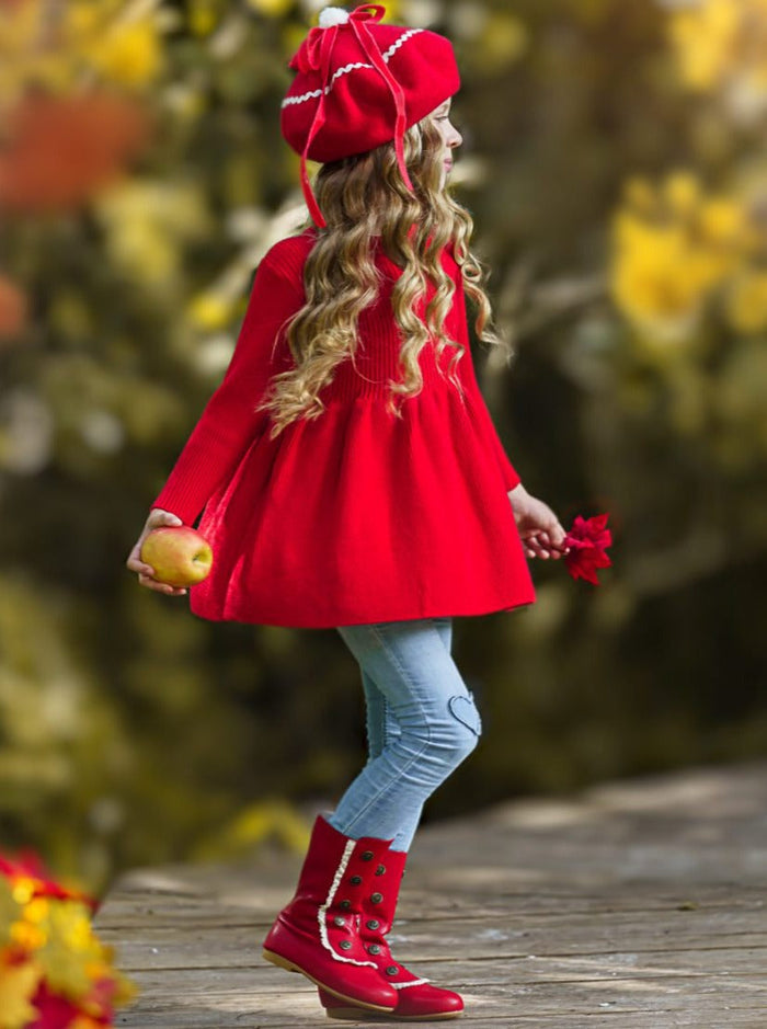 Girls Sweaters | Red Cozy Cable Knit Tunic Sweater | Mia Belle Girls