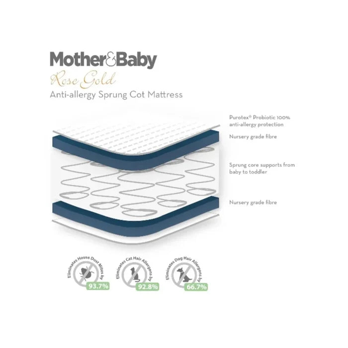 CuddleCo Mother&Baby Rose Gold Anti - Allergy Sprung Cot Mattress 120 x 60cm - ebebek