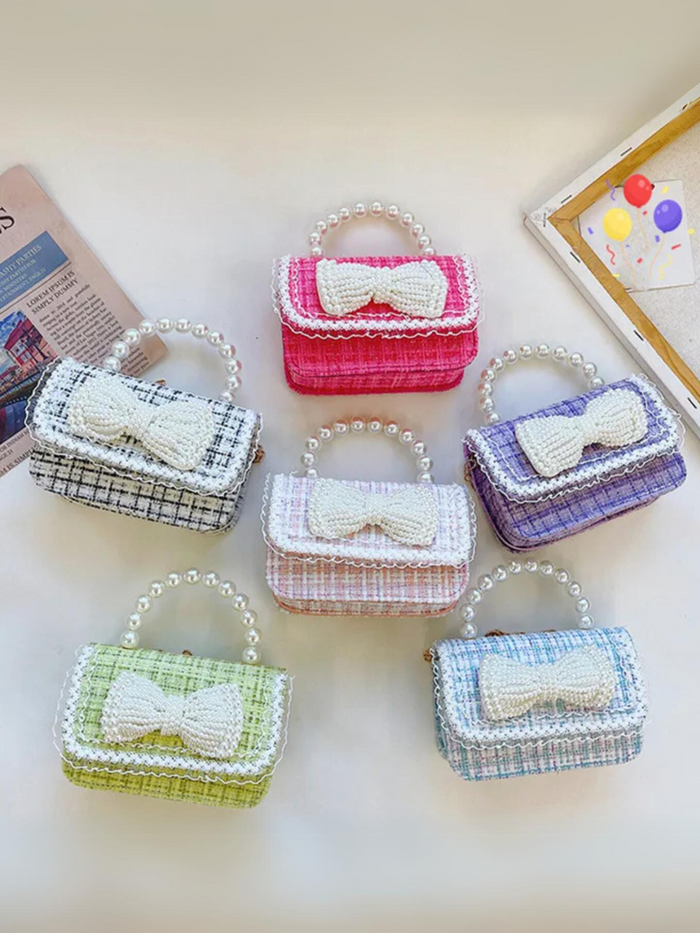 Cute Bow Decor Crossbody Bag with Pearl Handle by Liv and Mia Mia Belle Girls