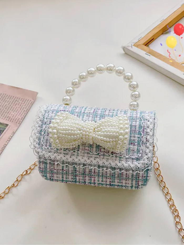 Cute Bow Decor Crossbody Bag with Pearl Handle by Liv and Mia Mia Belle Girls