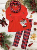 Girls Winter Casual Set | Reindeer Tunic, Plaid Scarf & Legging Set