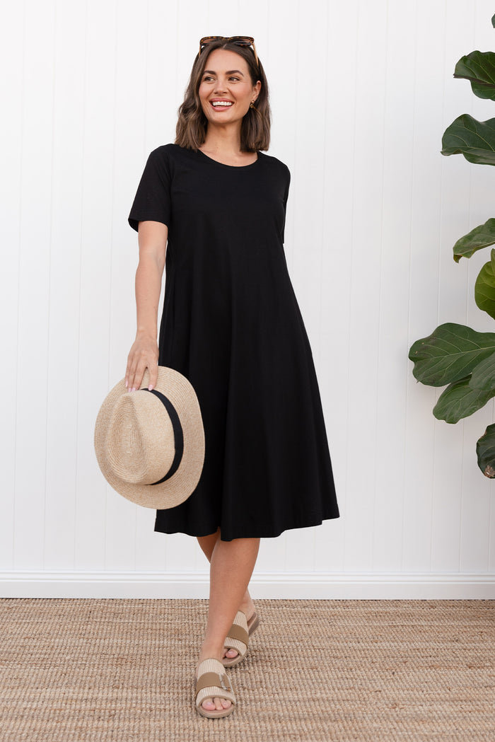 Cynthia Black Cotton Tee Dress,Lifestyle
