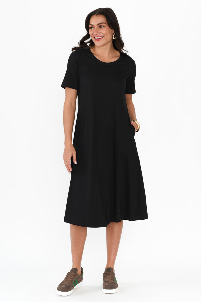 Cynthia Black Cotton Tee Dress,Brunette model,alt text|model:Brontie