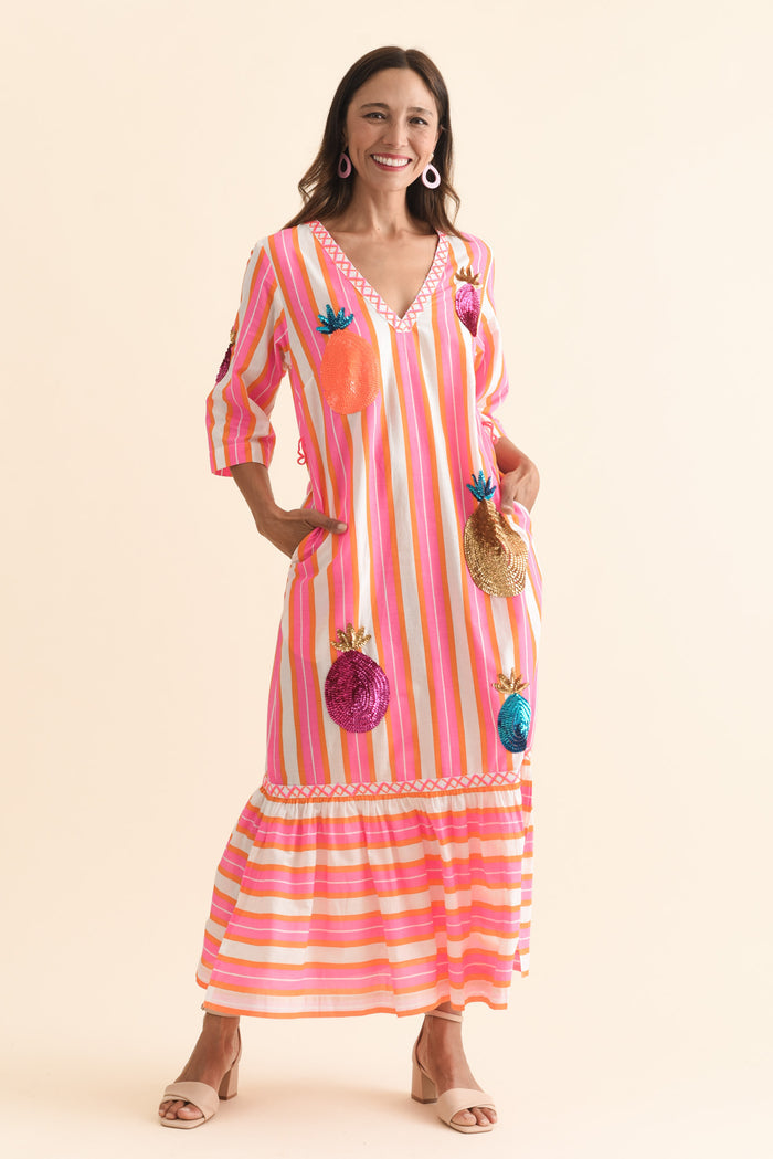 Dakota Pink Pineapple Sequin Cotton Dress,Brunette model,alt text|model:Cara