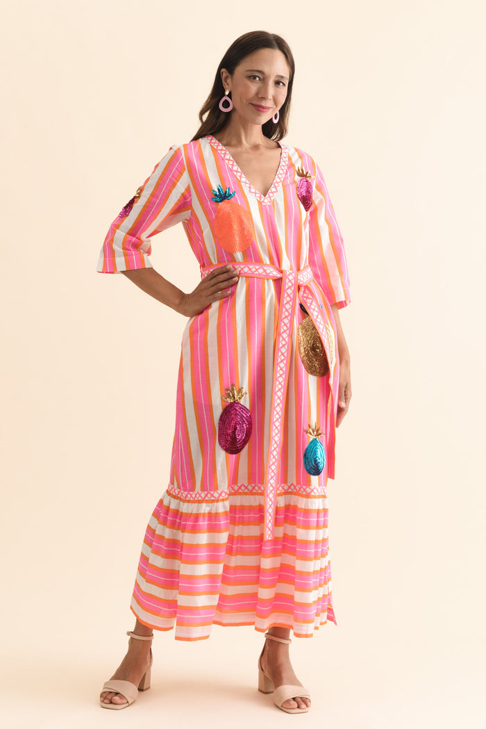 Dakota Pink Pineapple Sequin Cotton Dress,Brunette model,alt text|model:Cara