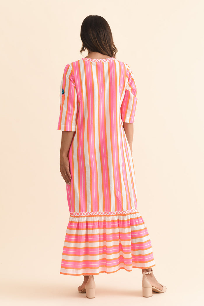 Dakota Pink Pineapple Sequin Cotton Dress,Brunette model,alt text|model:Cara