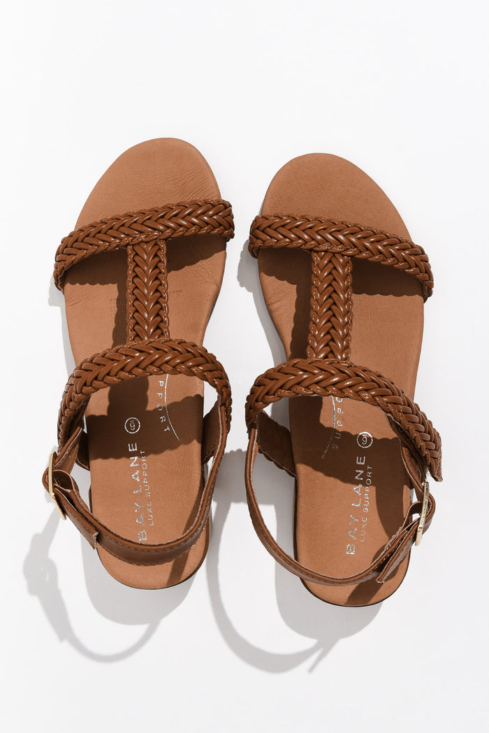 Damzel Tan Leather Woven Sandal