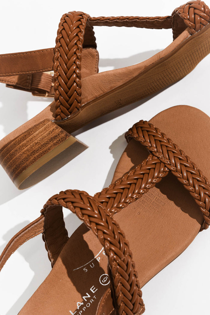 Damzel Tan Leather Woven Sandal