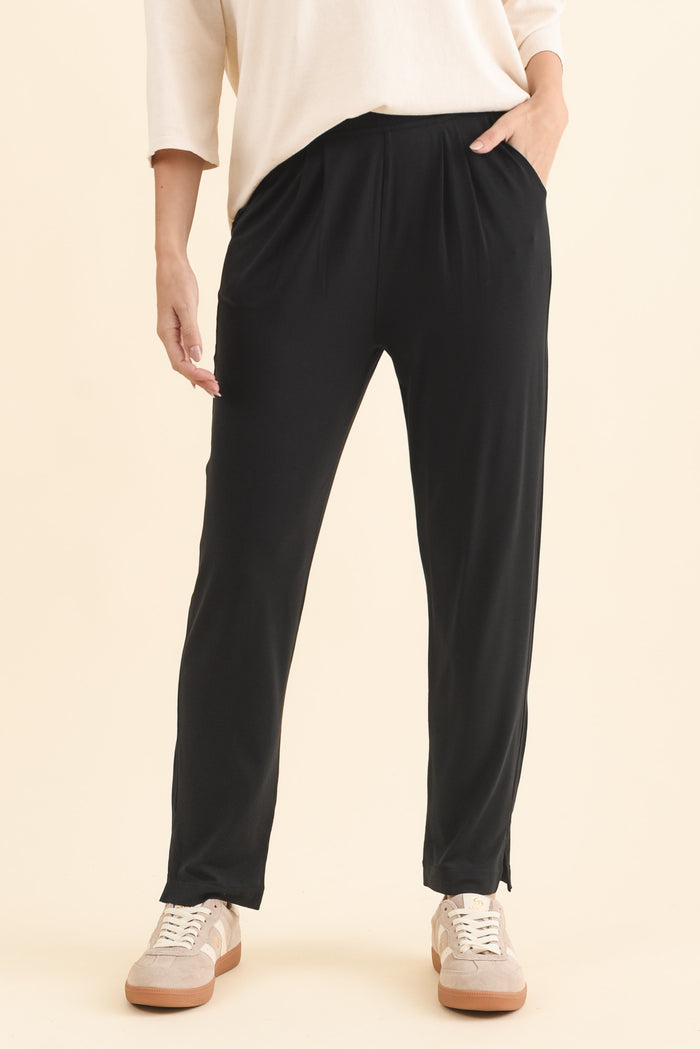 Dana Black Micro Modal Pants,Brunette model,alt text|model:MJ
