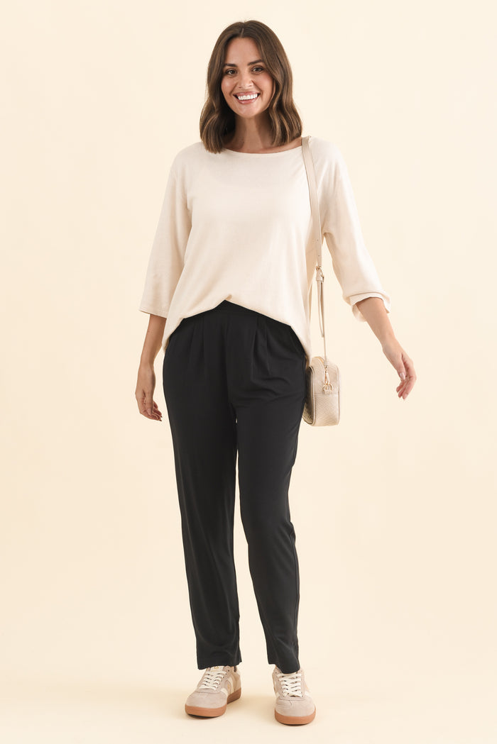 Dana Black Micro Modal Pants,Brunette model,alt text|model:MJ