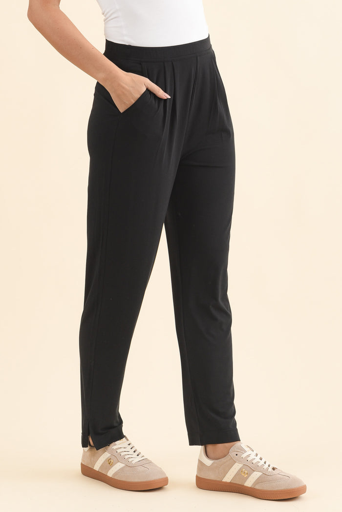 Dana Black Micro Modal Pants,Brunette model,alt text|model:MJ
