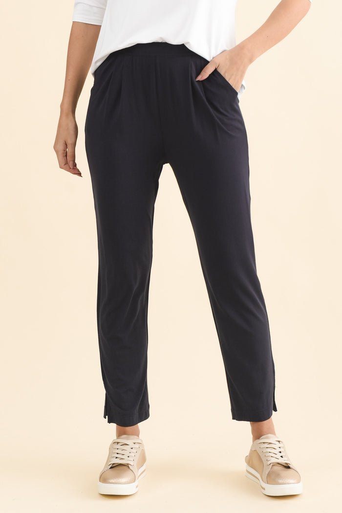 Dana Navy Micro Modal Pants,Brunette model,alt text|model:MJ
