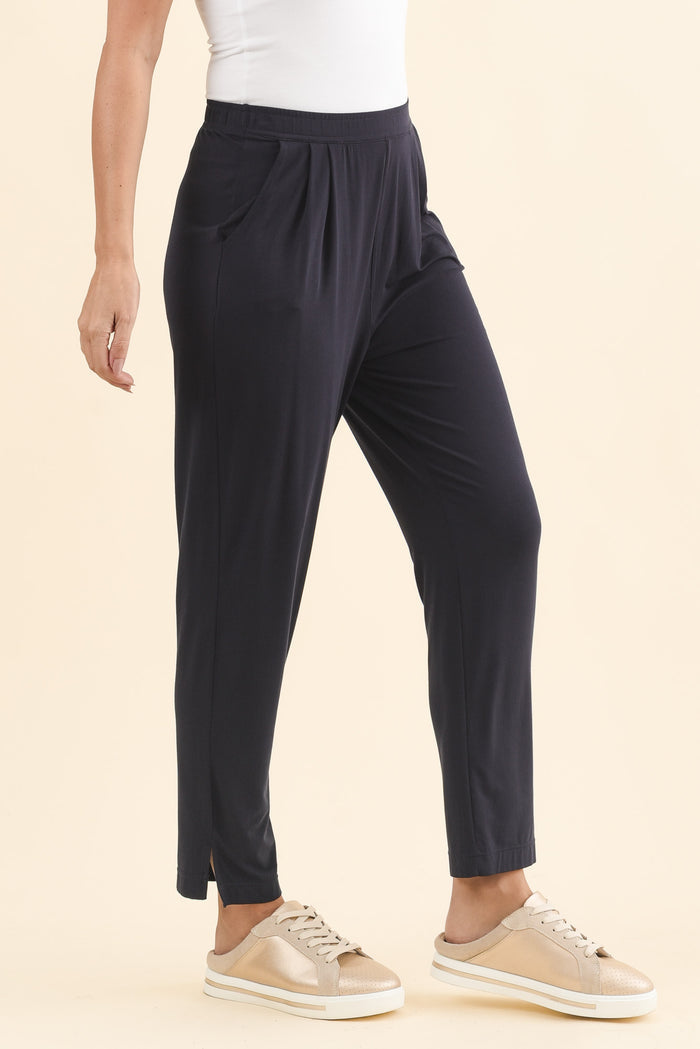 Dana Navy Micro Modal Pants,Brunette model,alt text|model:MJ