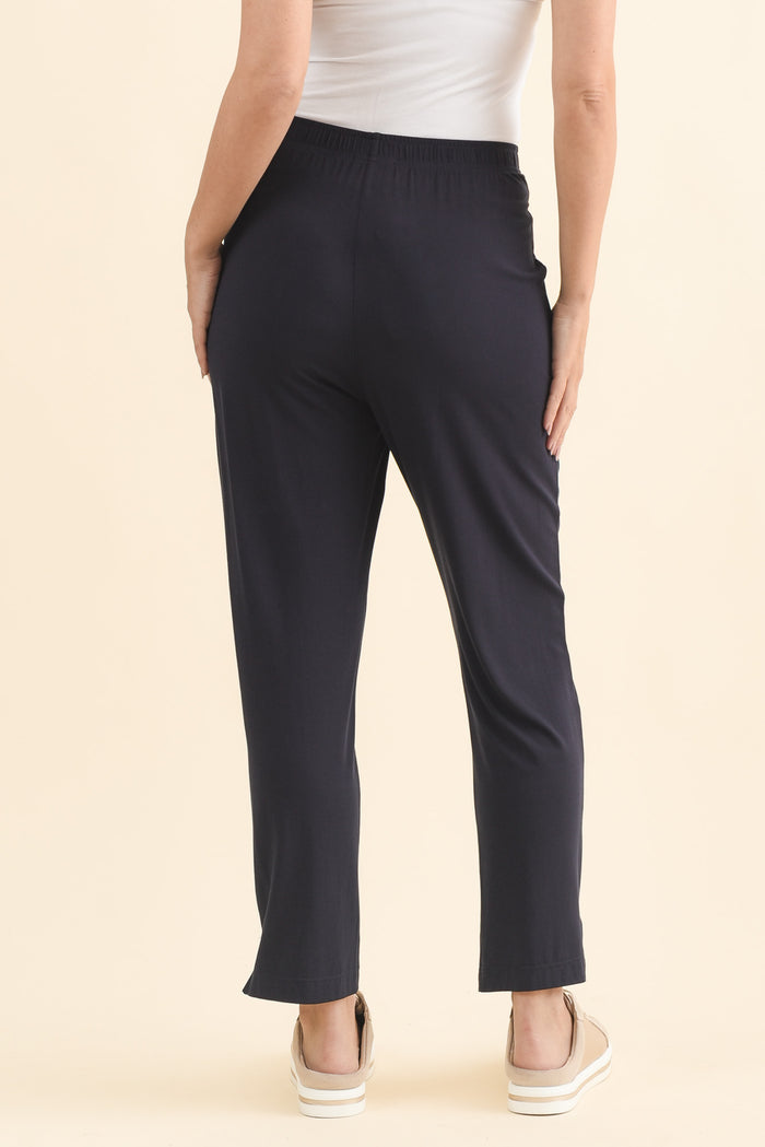 Dana Navy Micro Modal Pants,Brunette model,alt text|model:MJ