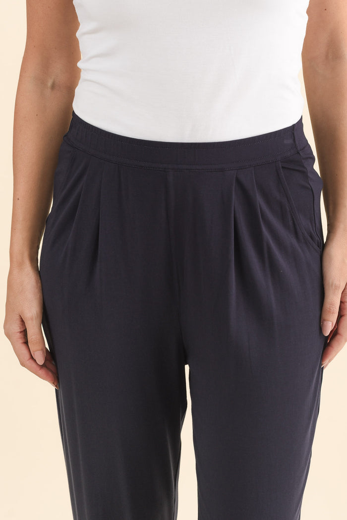 Dana Navy Micro Modal Pants,Brunette model,alt text|model:MJ