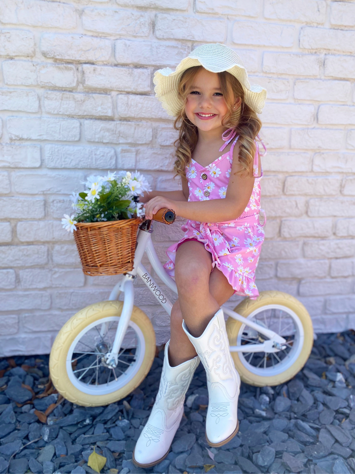 Cute Toddler Outfit | Girls Boho Spring Daisy Belted Ruffle Romper