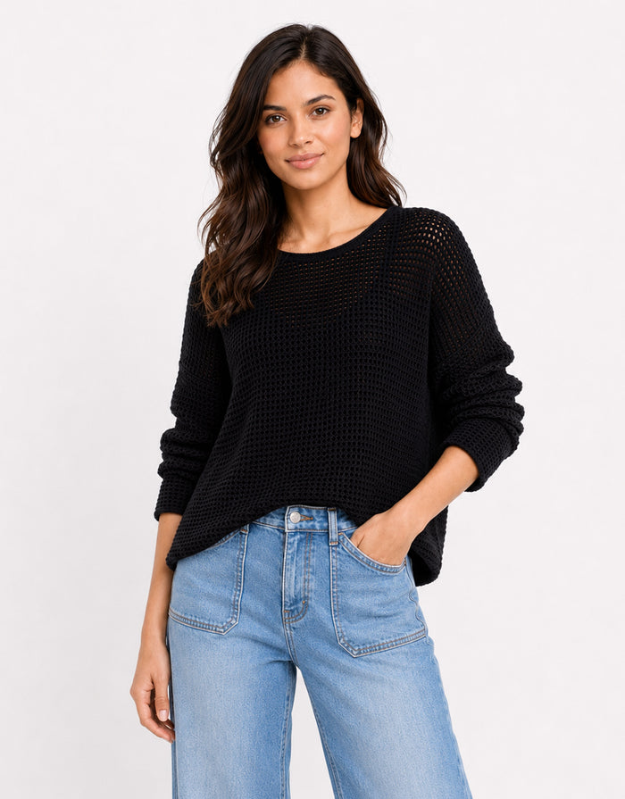Dawn Crochet Knit Jumper - Black