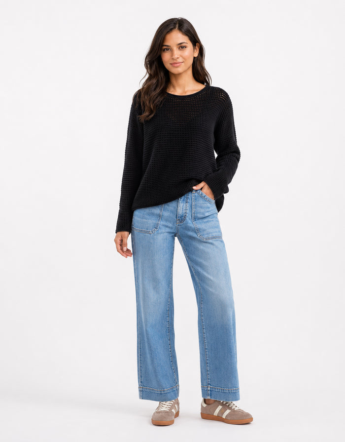 Dawn Crochet Knit Jumper - Black
