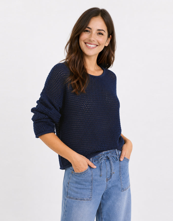 Dawn Crochet Knit Jumper - Ink