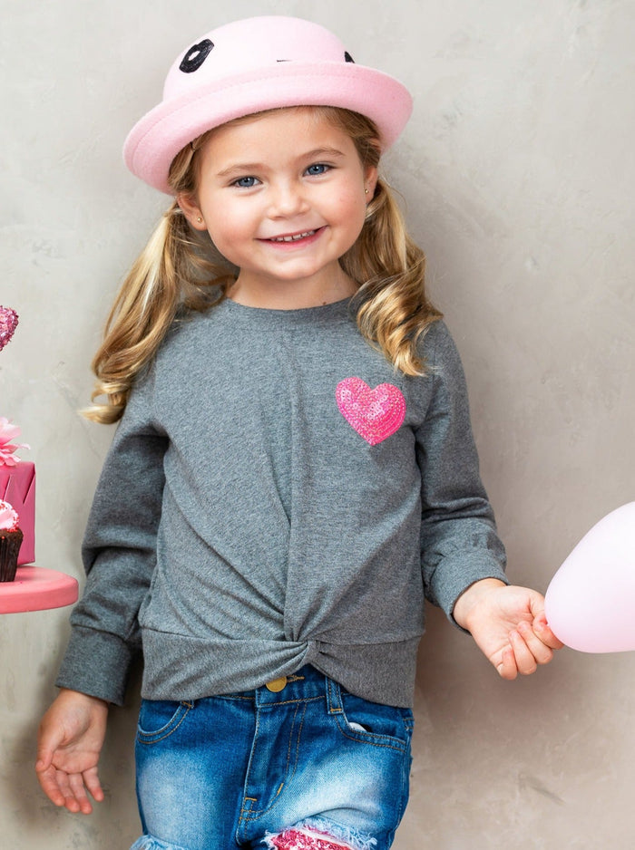 Girls Valentine's Clothes | Knot Hem Top & Sequin Patched Jeans Set