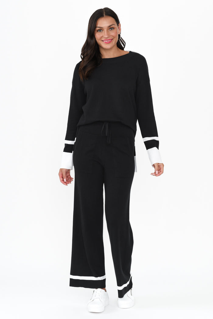 Delphine Black Knit Pants,Brunette model,alt text|model:Brontie