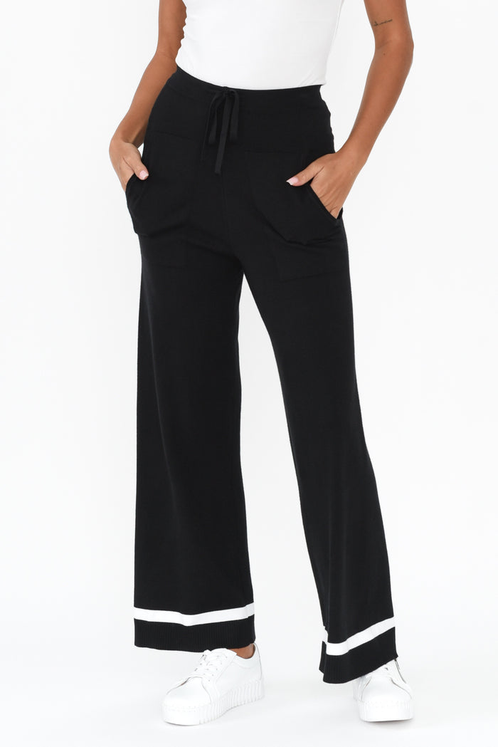 Delphine Black Knit Pants,Brunette model,alt text|model:Brontie