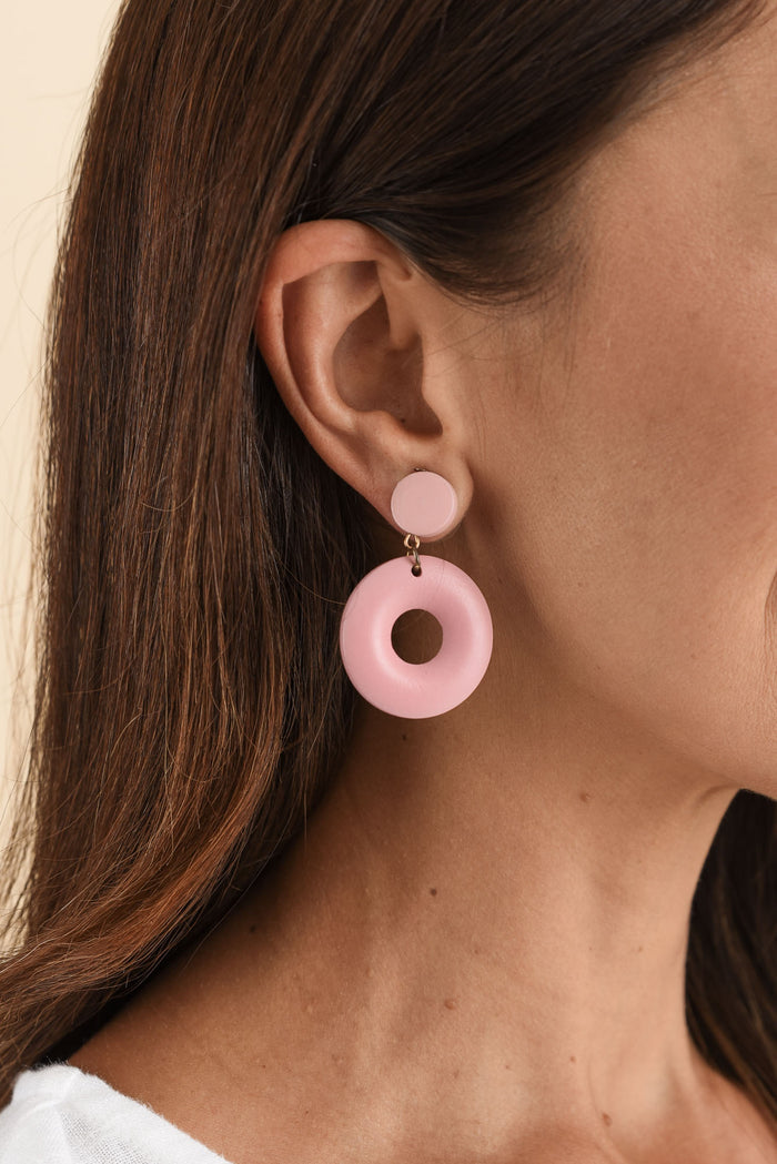 Dia Pink Circle Drop Earrings