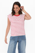 Diana Berry Stripe Bamboo Tee,Brunette model,alt text|model:MJ