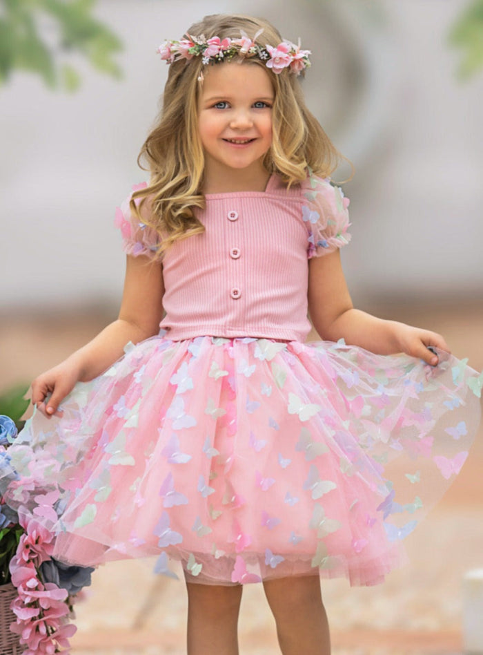 Mia Belle Girls Butterfly Tulle Skirt Set | Girls Spring Outfits