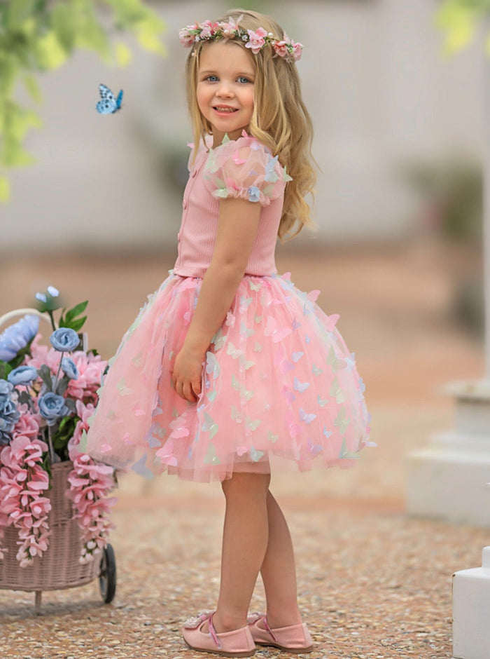 Mia Belle Girls Butterfly Tulle Skirt Set | Girls Spring Outfits
