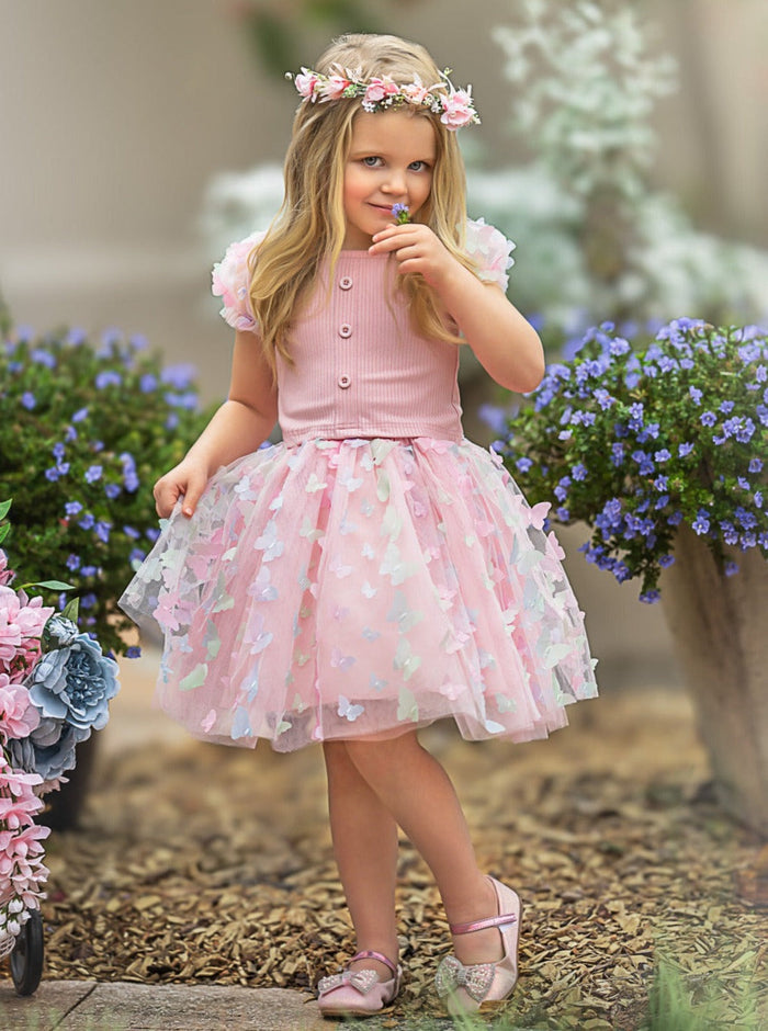 Mia Belle Girls Butterfly Tulle Skirt Set | Girls Spring Outfits