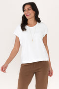Eddie White Cotton Tee,Brunette model,alt text|model:Brontie