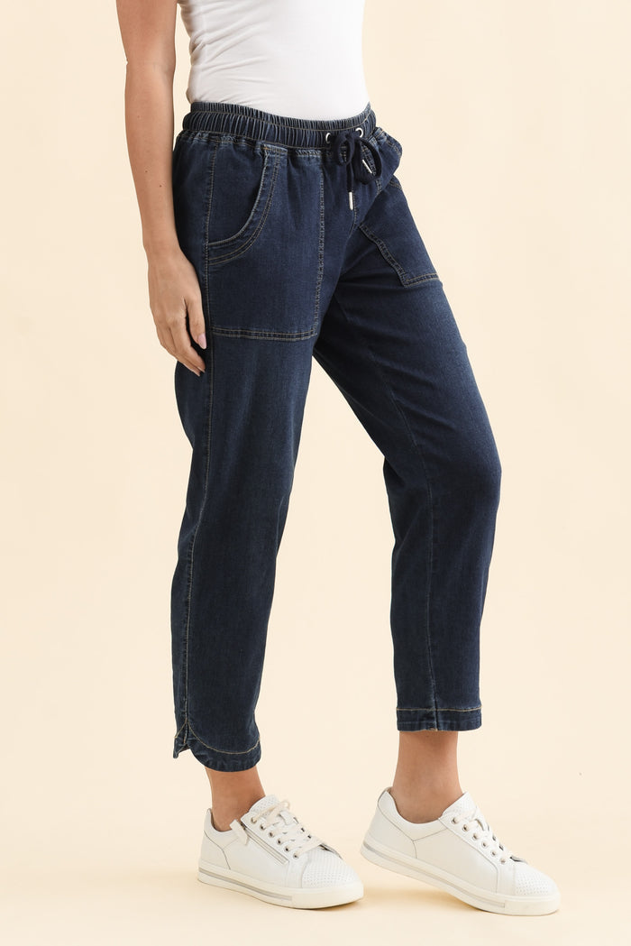 Eliana Dark Blue Denim Stretch Jeans,Brunette model,alt text|model:MJ