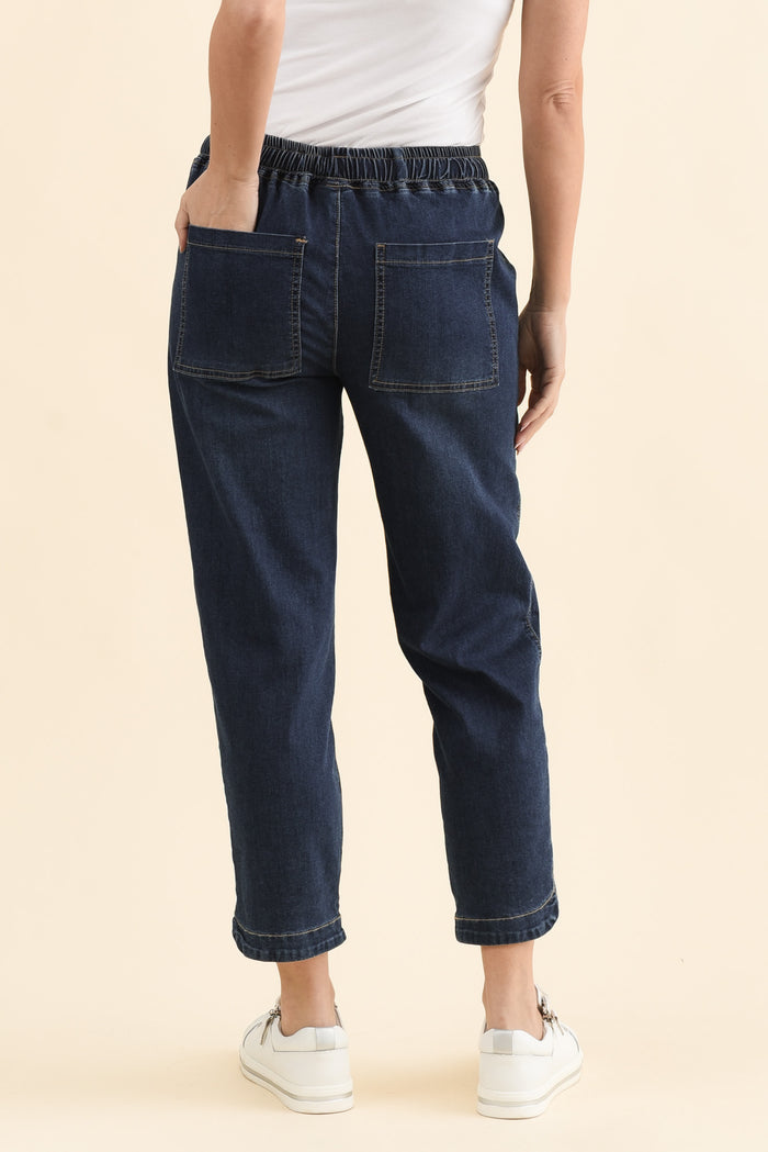 Eliana Dark Blue Denim Stretch Jeans,Brunette model,alt text|model:MJ
