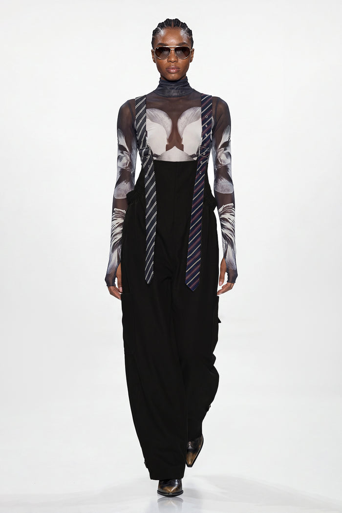 Elisaveta Tie Denim Overalls In Black
