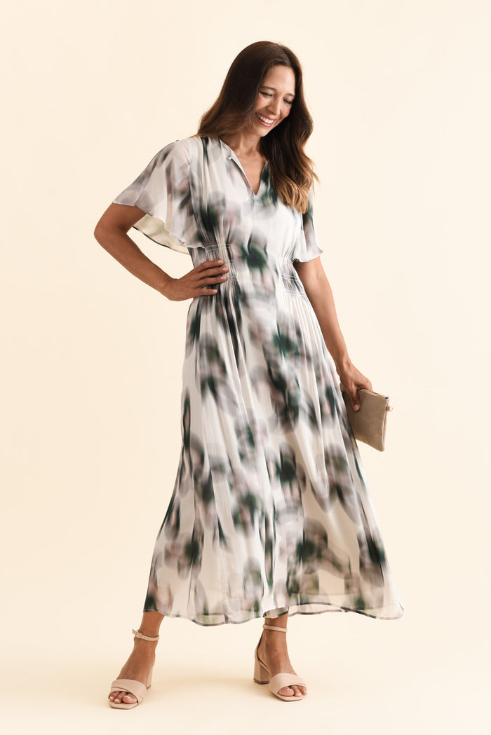 Elise Ivory Bloom Ruffle Dress,Brunette model,alt text|model:Cara