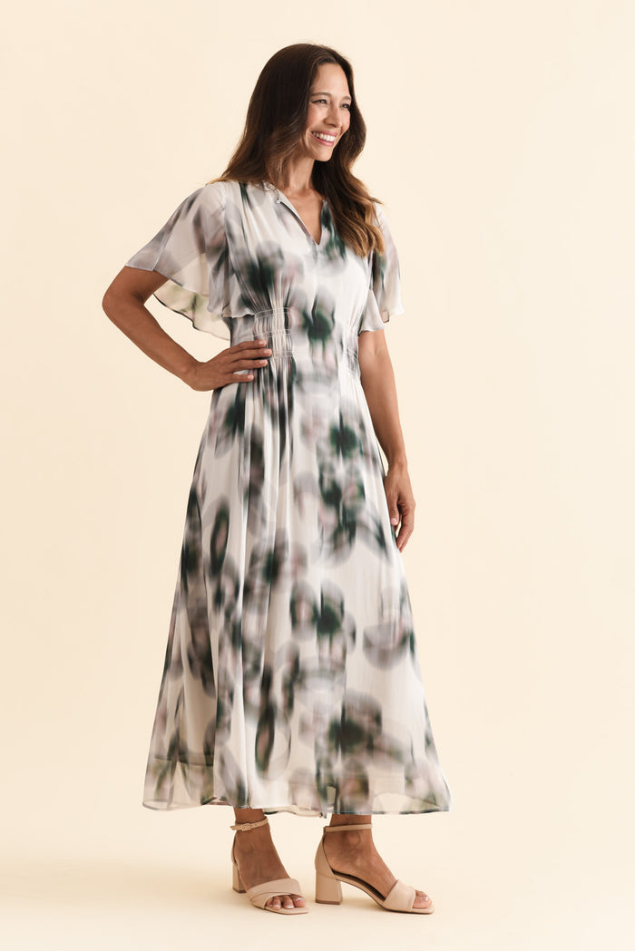 Elise Ivory Bloom Ruffle Dress,Brunette model,alt text|model:Cara