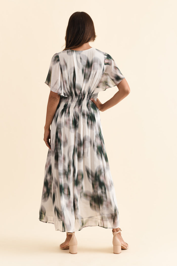 Elise Ivory Bloom Ruffle Dress,Brunette model,alt text|model:Cara