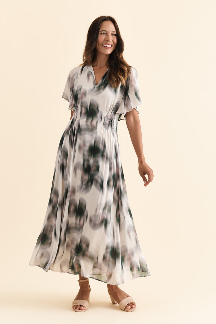 Elise Ivory Bloom Ruffle Dress,Brunette model,alt text|model:Cara